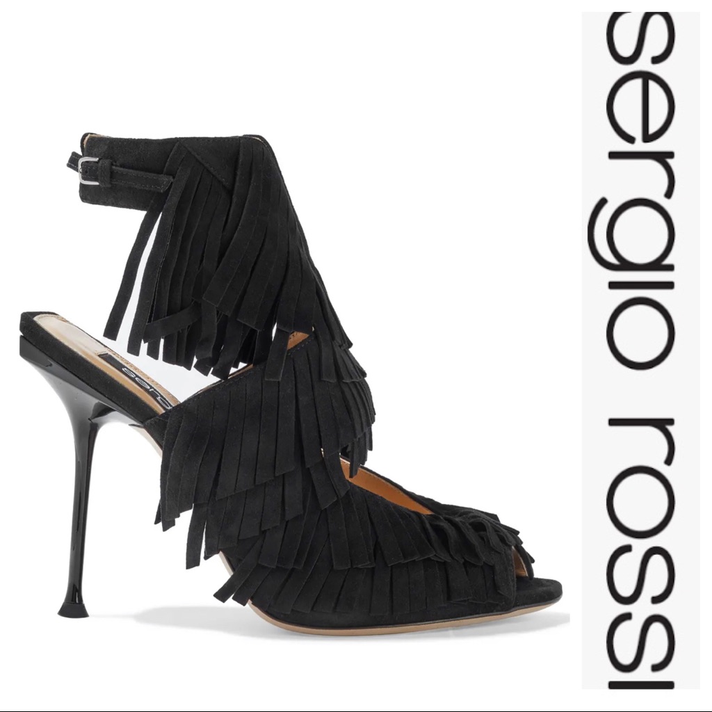 Brand New Sergio Rossi Black Fringe HeelShoes